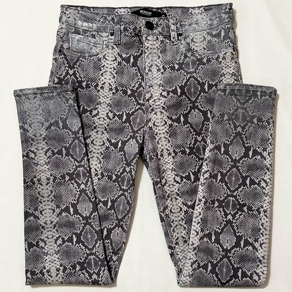 Hudson Barbara Super Skinny Gray/White Python Snakeskin Silver Coated Jeans - 28 - Picture 5 of 17